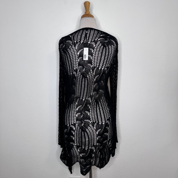 Charlie B Women Crochet Knit Open Front Waterfall Duster Cardigan Size S/M Black - Picture 8 of 11